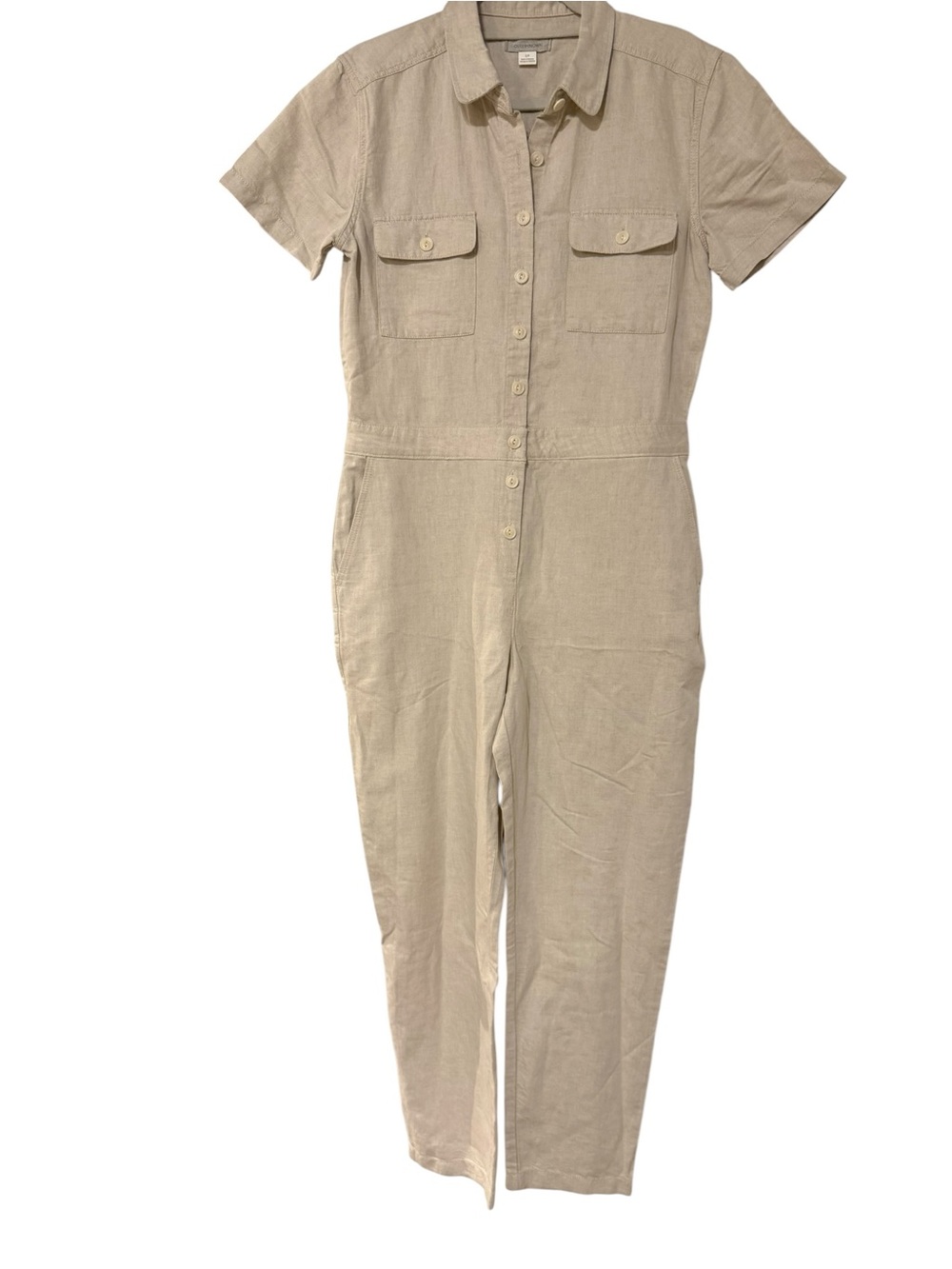 Outerknown Women's Short-Sleeve Button-Front Jumpsuit in Sand